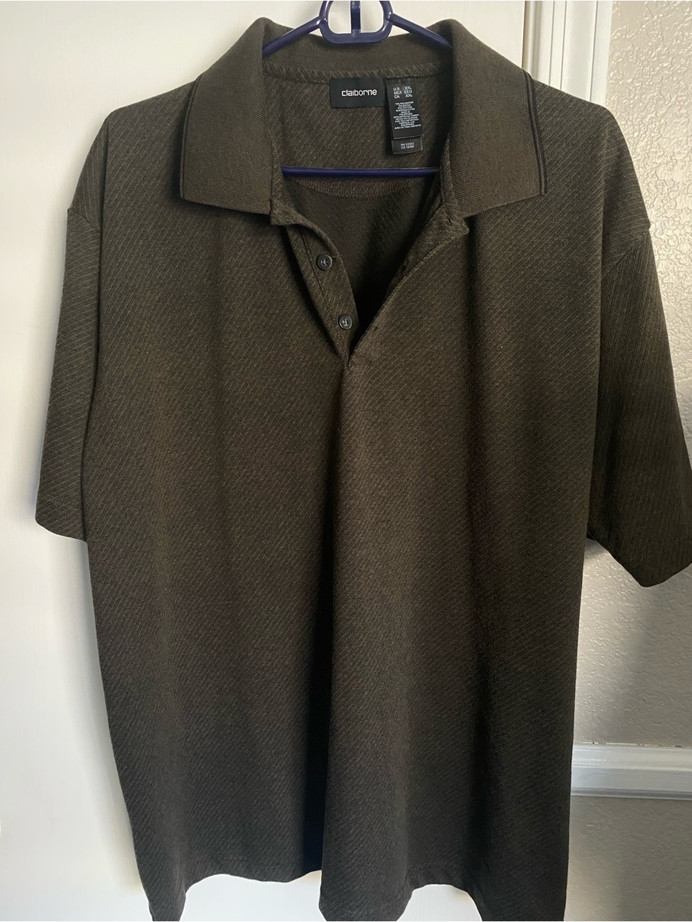 Claiborne Men's Heathered Textured Diagonal Knit Polo Shirt Olive Brown XXL